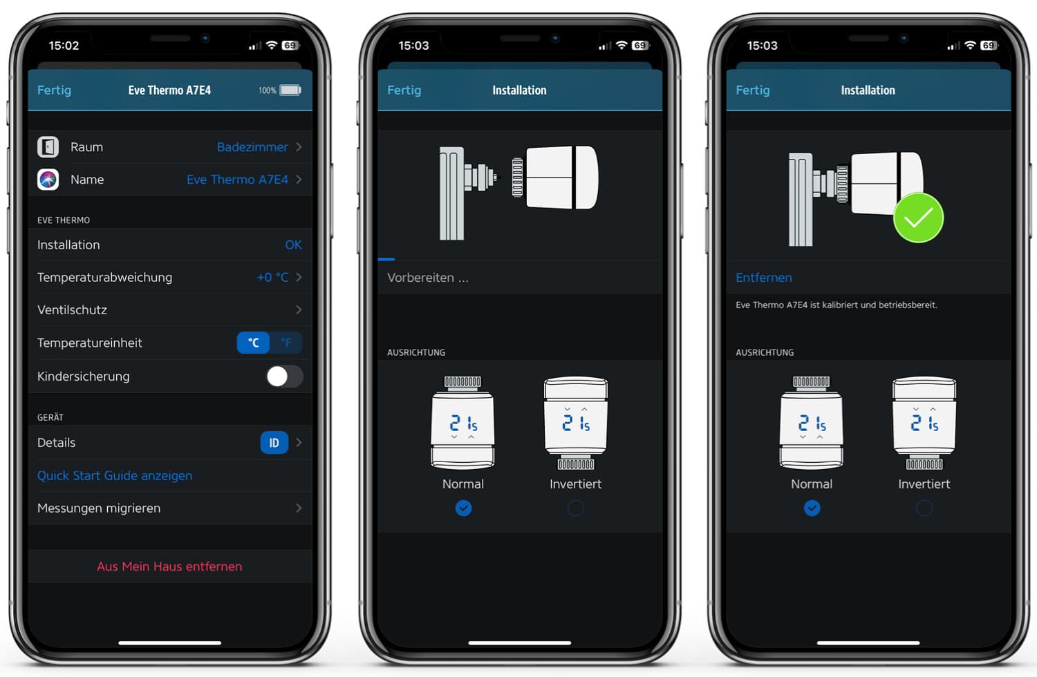 Eve Thermo - App - Kalibrierung und Display