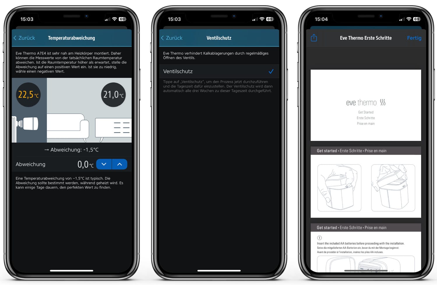 Eve Thermo - App - Ventilschutz und Abweichung