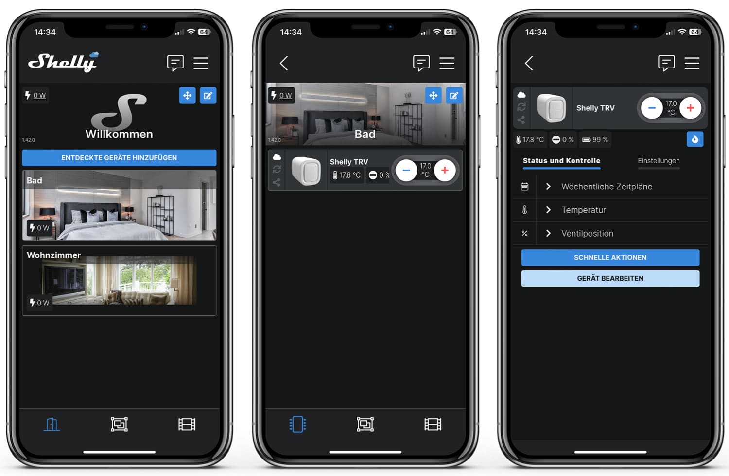 Shelly TRV - App - Startseite