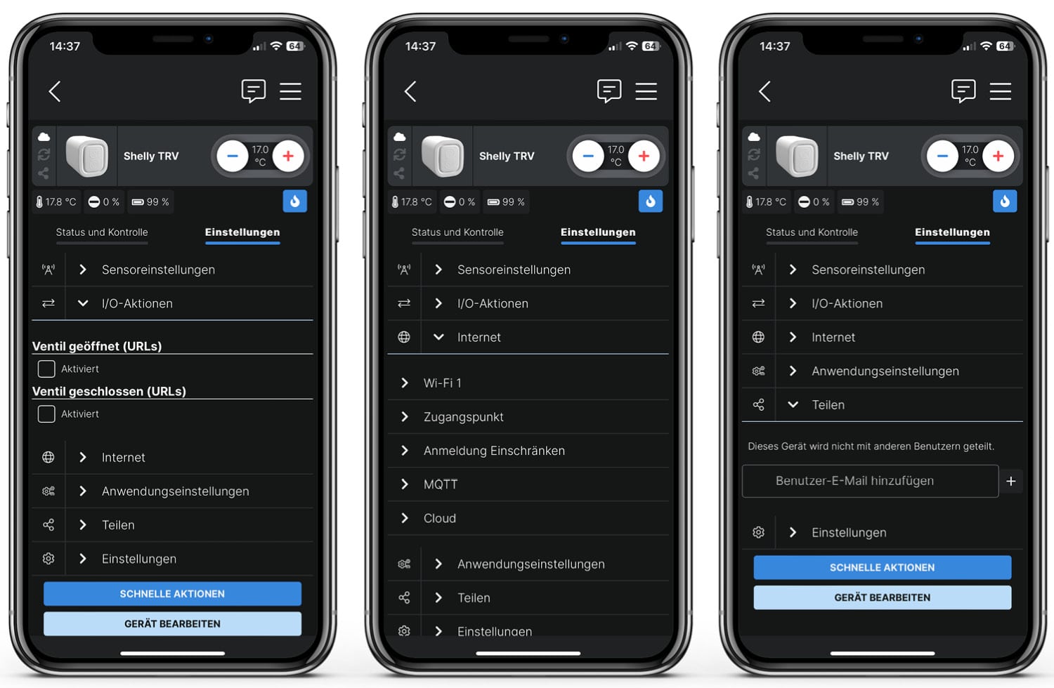 Shelly TRV - App - IoT-Aktionen