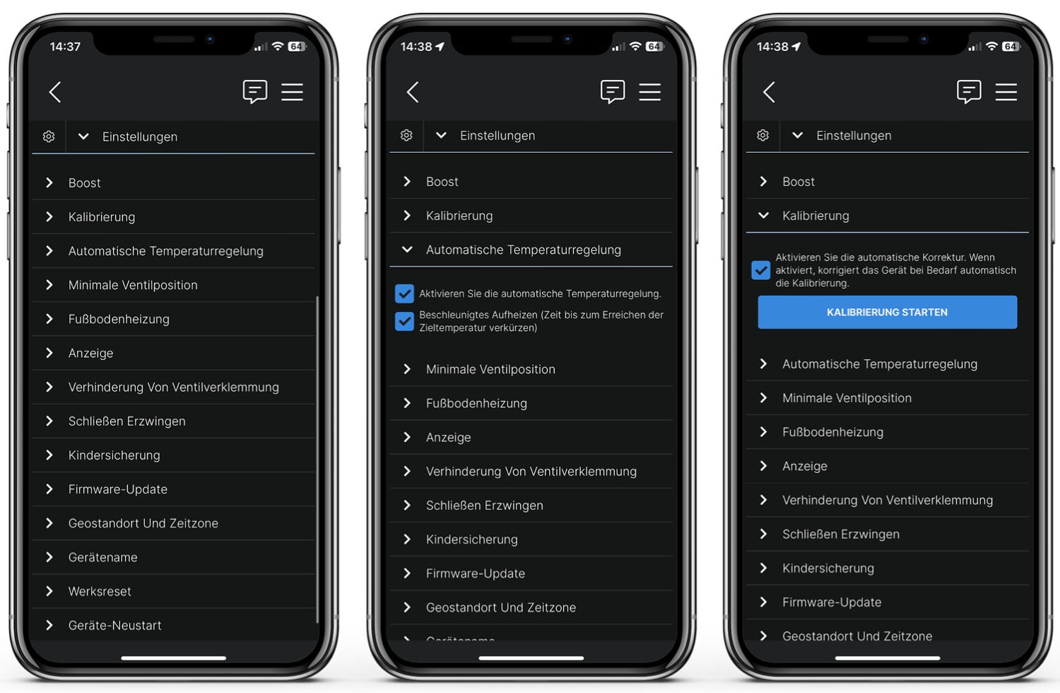 Shelly TRV - App - Einstellungen