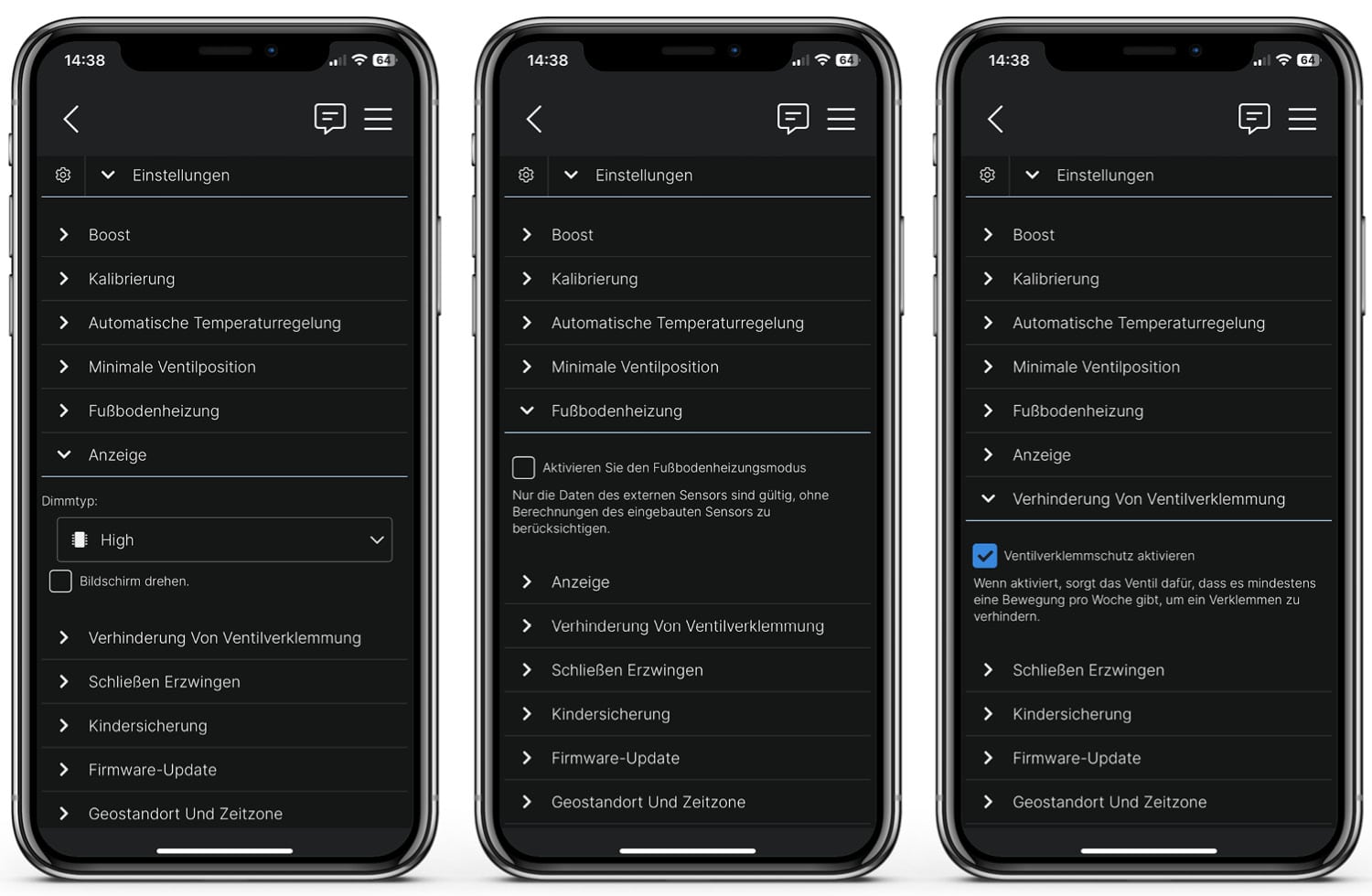 Shelly TRV - App - Ausrichtung und Ventil