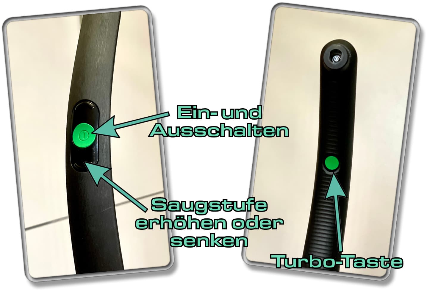 Die eigentliche Steuerung des Vorwerk Kobold VK7 erfolgt über die Tasten am Griff. 