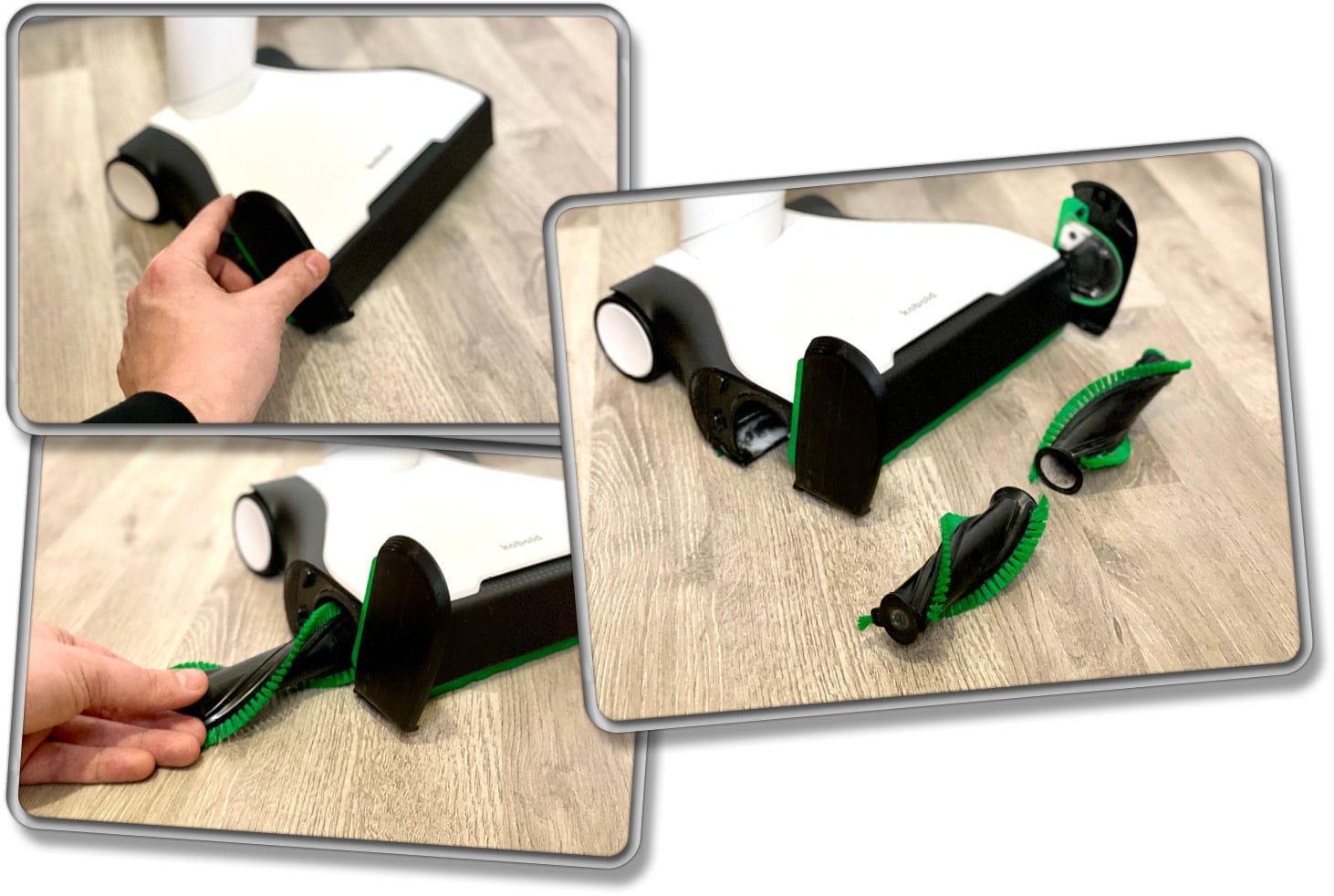 Die Bodenbürste besteht aus zwei Teilen und ist ein gefundenes Fressen für lange Haare. 