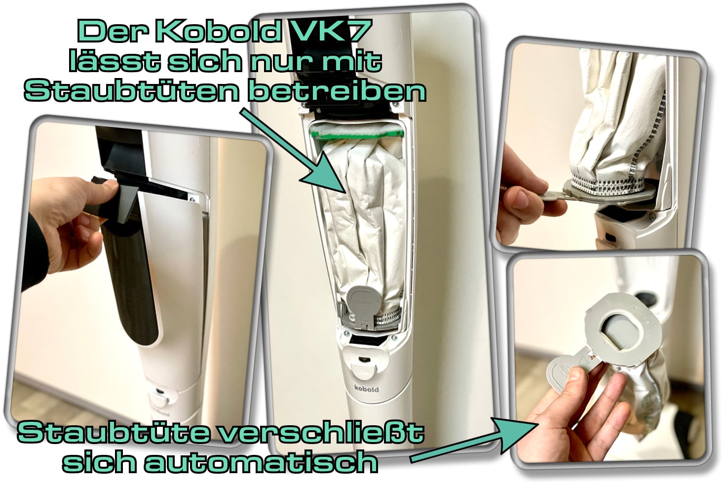 Der VK7 kann lediglich mit Staubbeuteln betrieben werden. Einen beutellosen Tank gibt es schlichtweg nicht. 