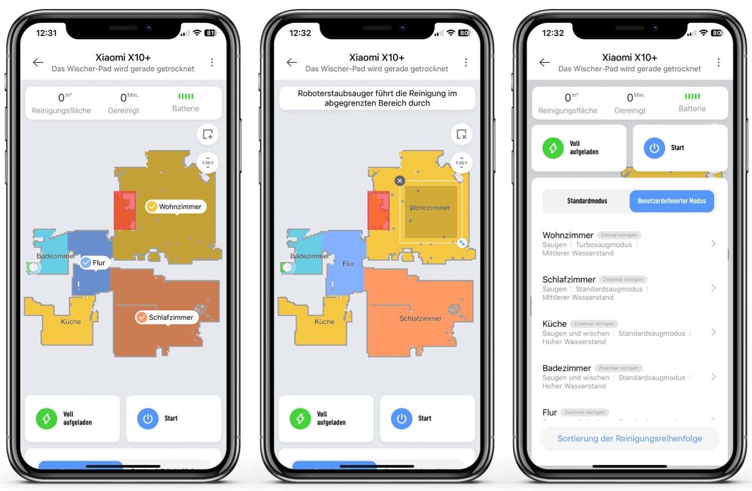 Xiaomi X10+ App - Reinigung