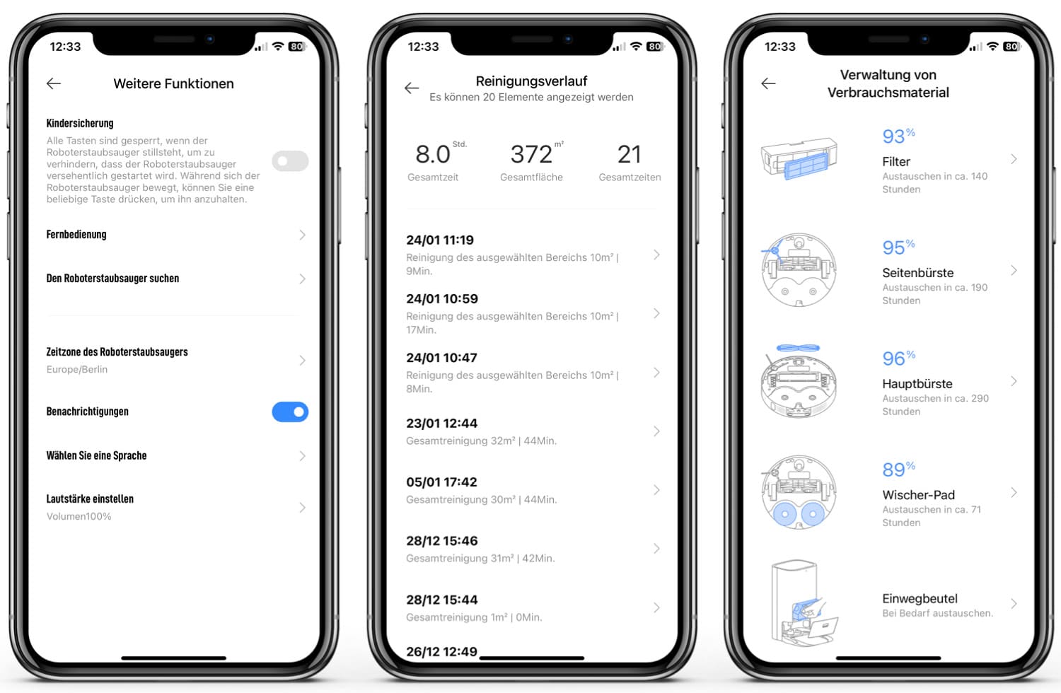 Xiaomi X10+ App - Einstellungen & Protokolle