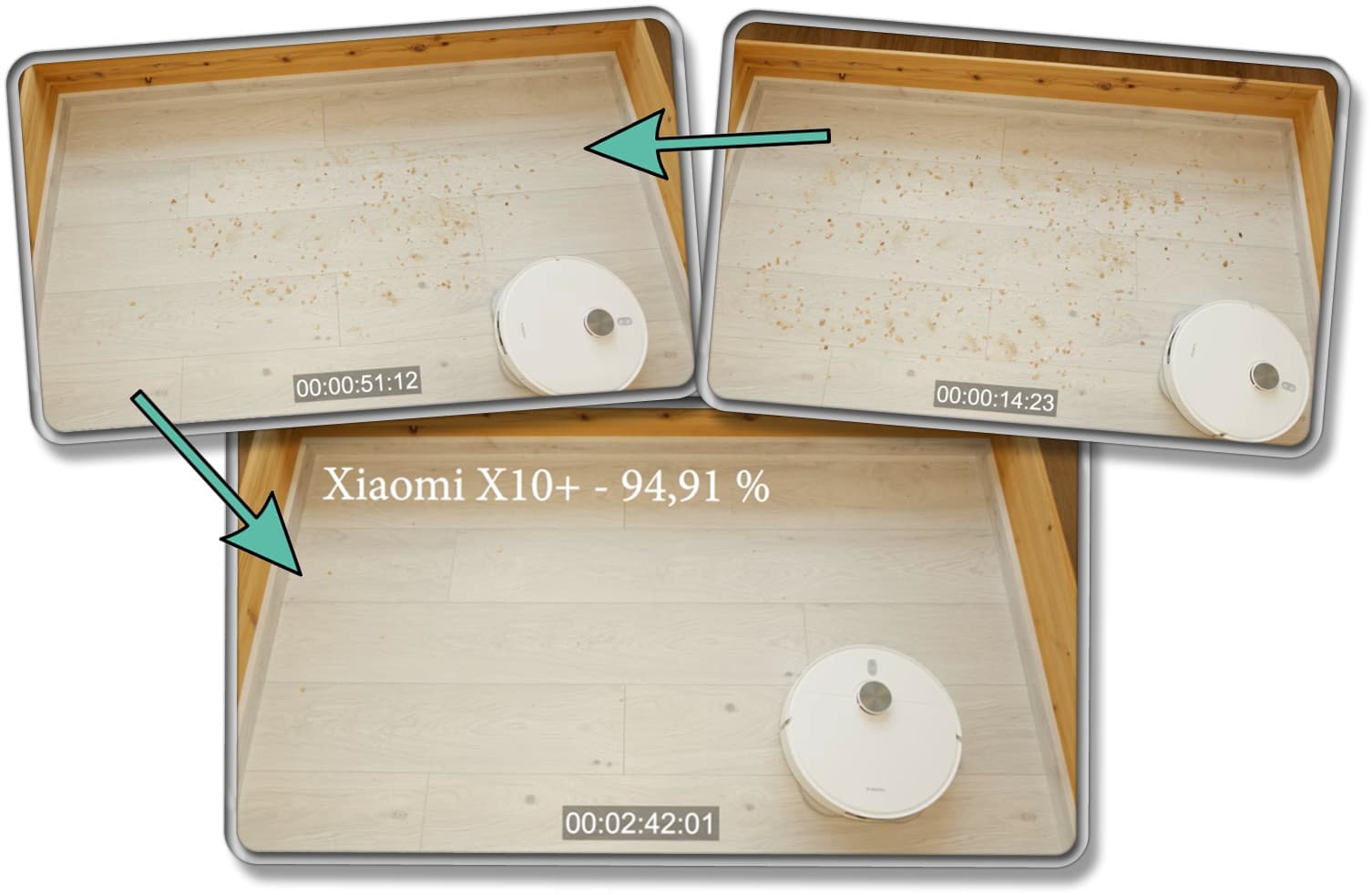 Die gemessene Saugleistung des Xiaomi X10+ auf Hartboden