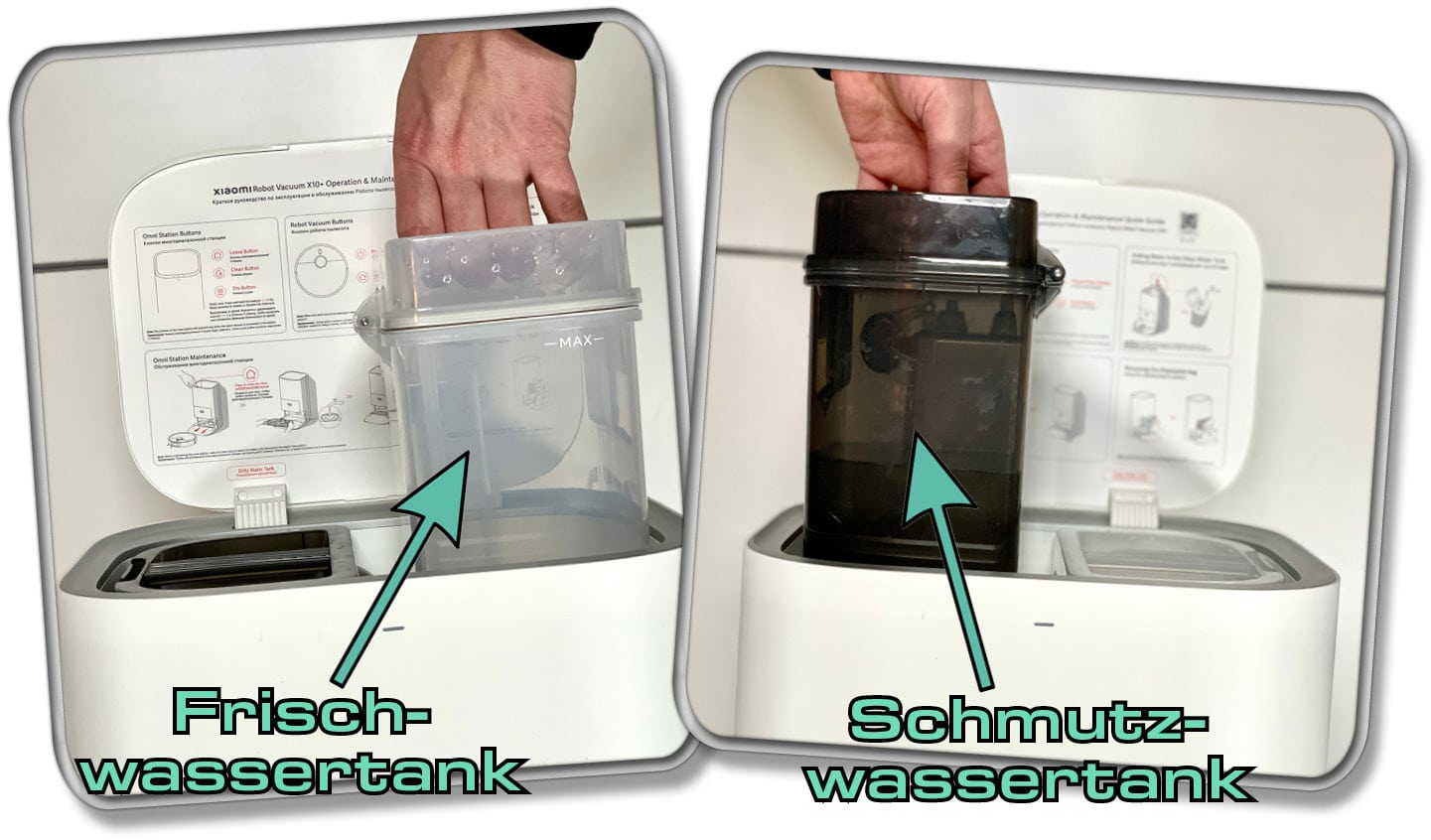 Beide Wassertanks können herausgenommen werden