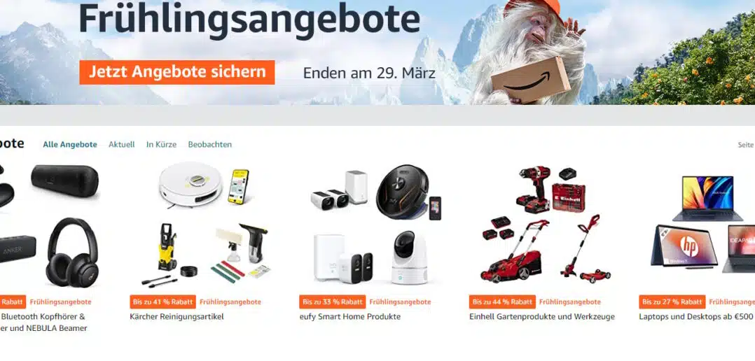 Screenshot Webseite Amazon Frühlingsangebote
