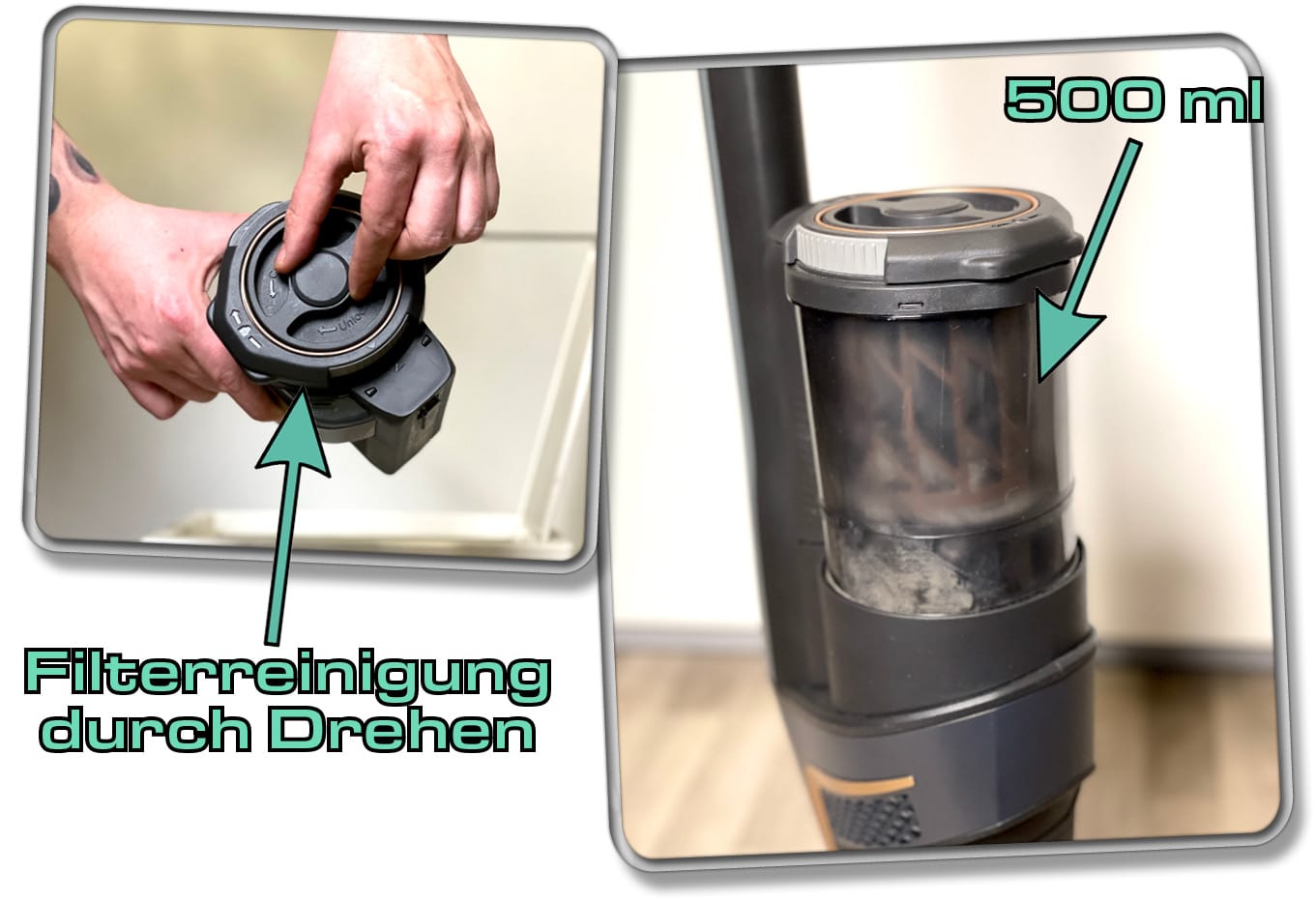 Der Staubtank des Miele Triflex HX2 Pro verfügt über einen Staubfilter, der noch im Behälter gereinigt werden kann. 