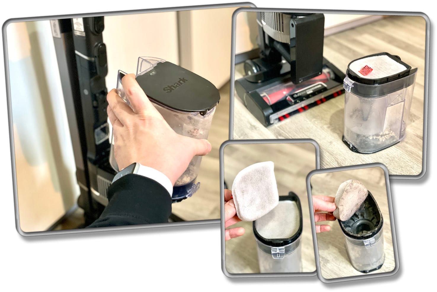 Man kann den Staubtank aber auch komplett zum Ausleeren abnehmen