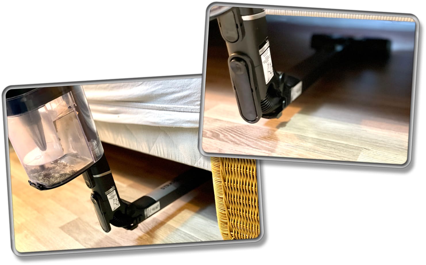 Das knickbare Saugrohr ermöglicht das Saugen unter tiefen Möbeln