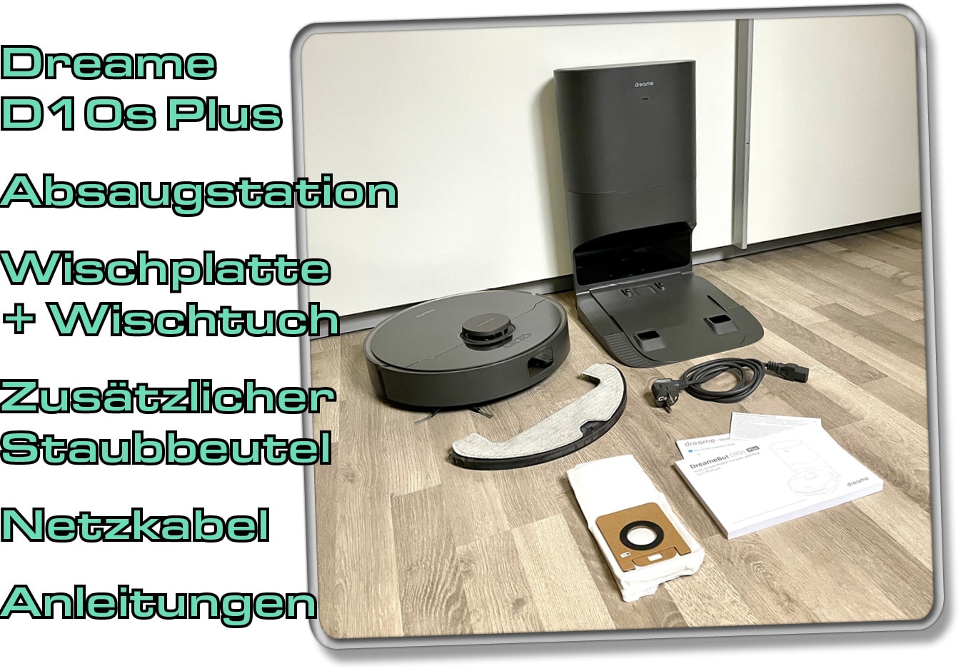 Der Lieferumfang des Dreame D10s Plus gestaltet sich durchaus anständig. 