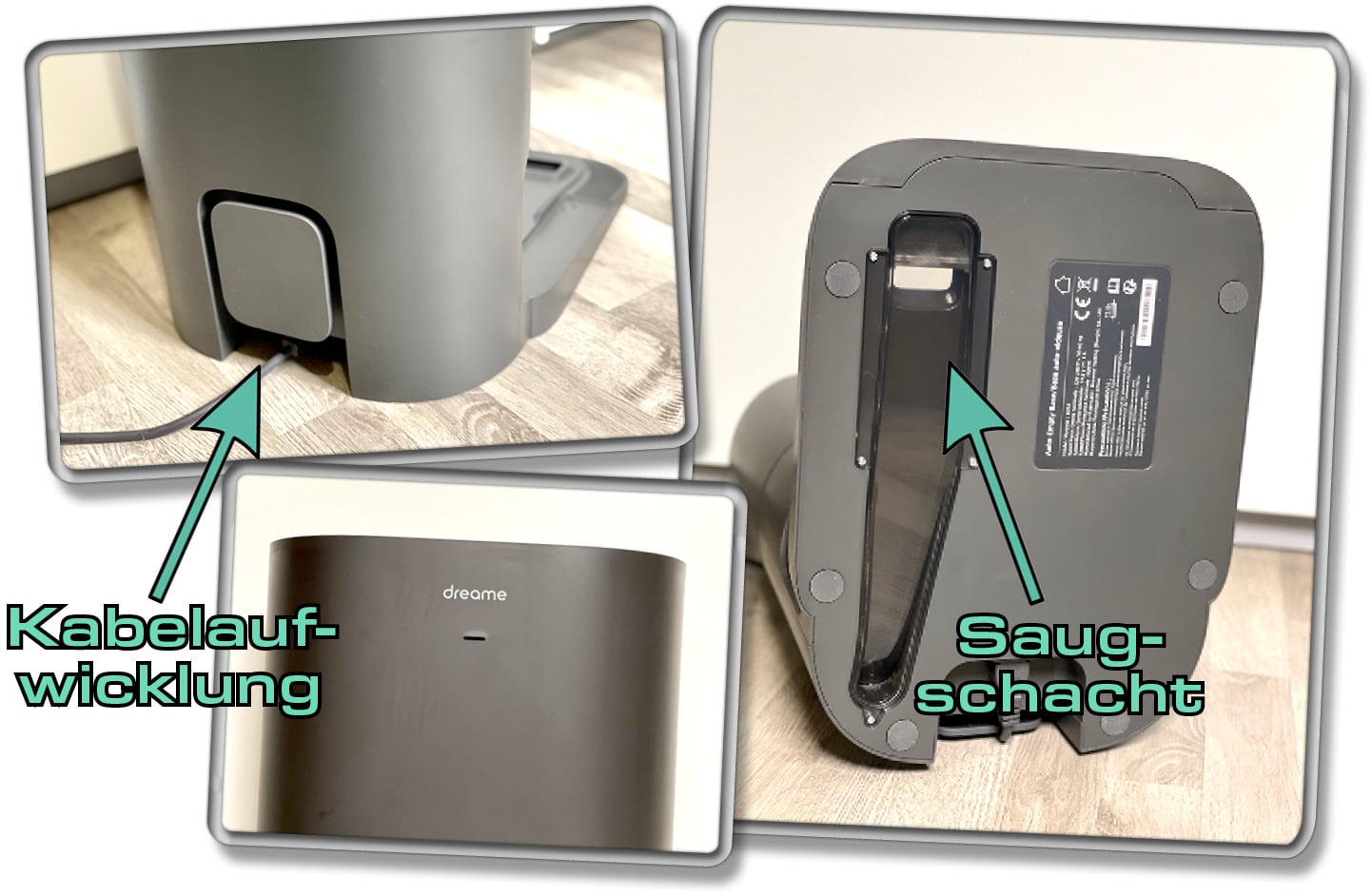 Auf der Rückseite der Absaugstation schützt ein Kabelmanagement vor herumliegenden Kabeln. 