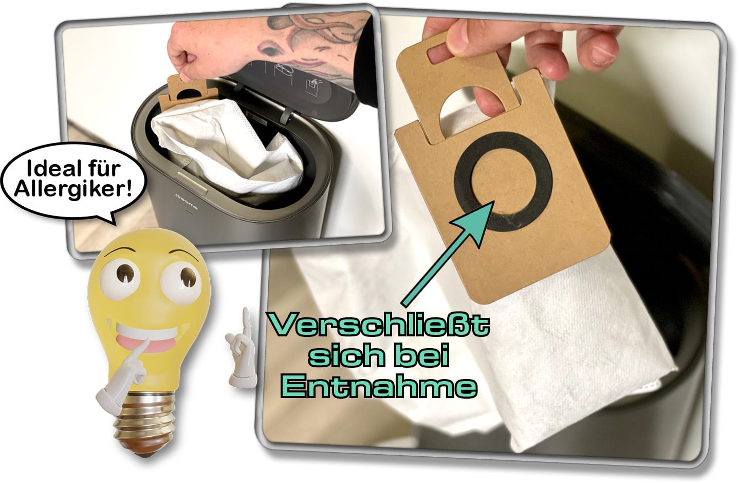 Der Staubbeutel des Dreame D10s Plus verschließt sich vollautomatisch bei Entnahme. 