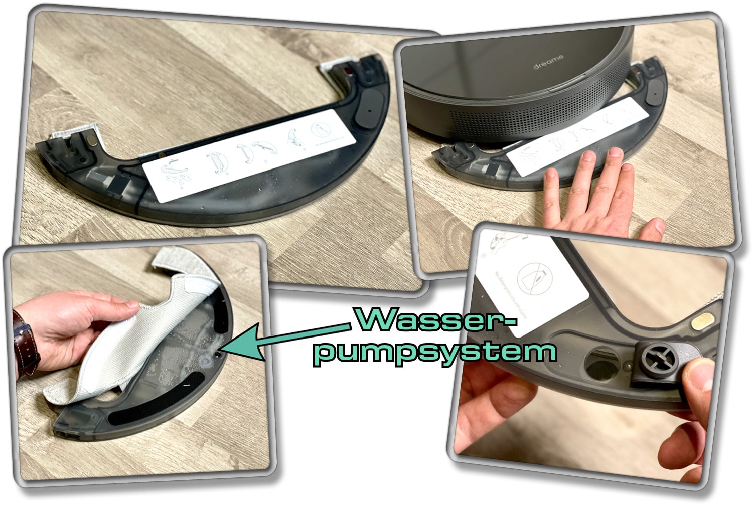 Die Wischplatte ist gleichzeitig der Wassertank und wurde mit einer Wasserpumpe versehen. 