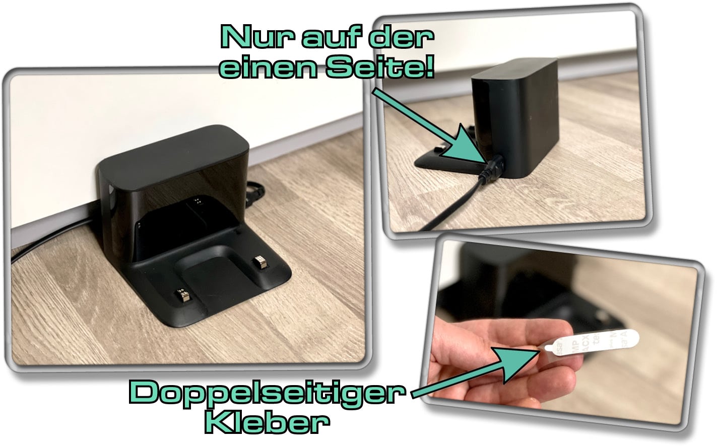 Die Ladestation des Dreame D10s Pro ist einfach gehalten, kann aber auf den Boden geklebt werden, damit sie nicht verrutscht. 