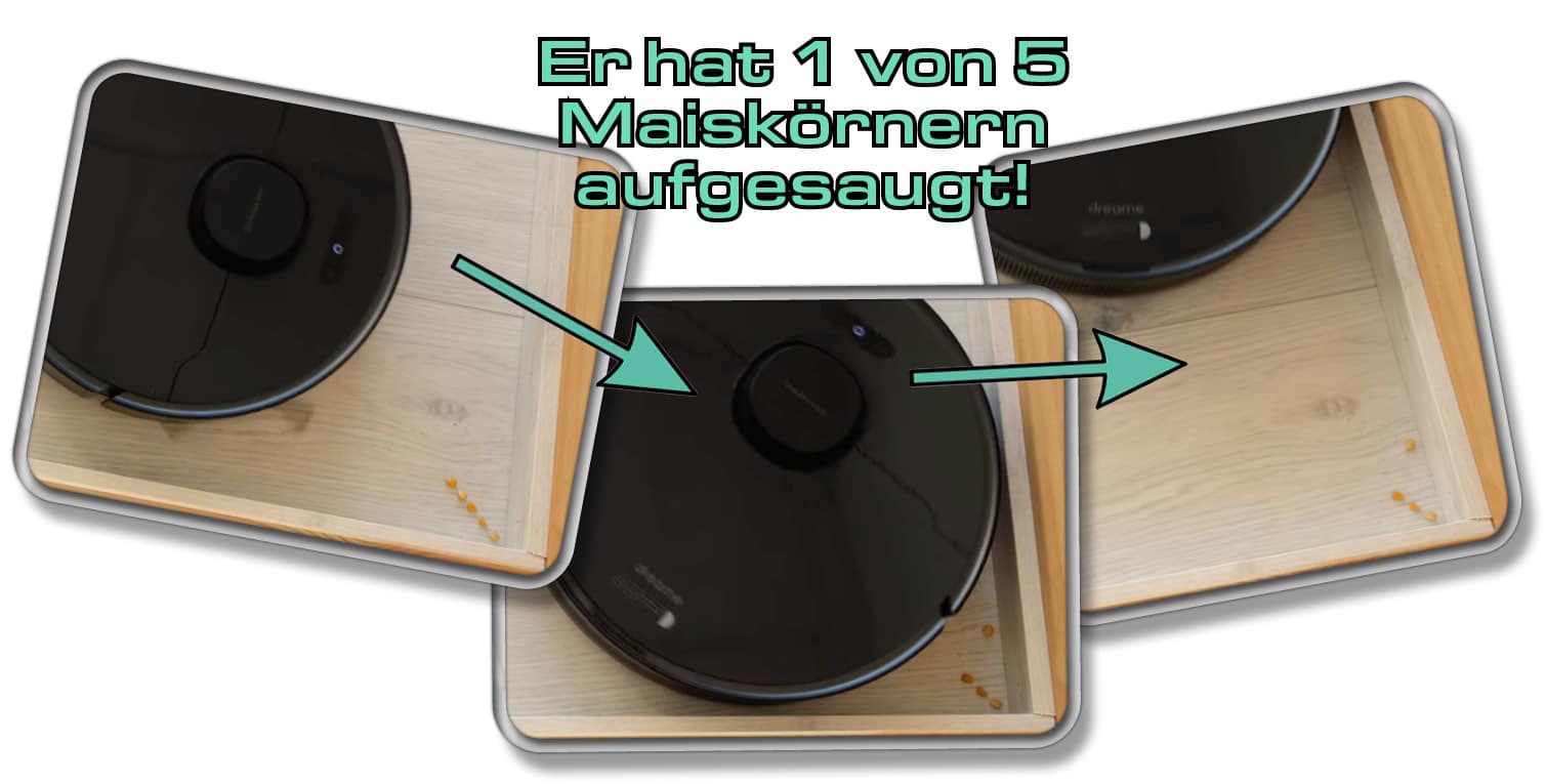 Die Eckenreinigung des Dreame D10s Pro fällt wegen dem fehlenden Wandabstandssensor schlechter aus. 