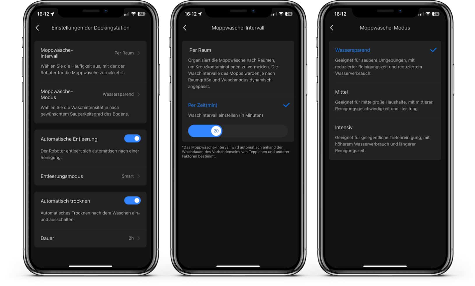 Roborock RockDock - App: Wascheinstellungen