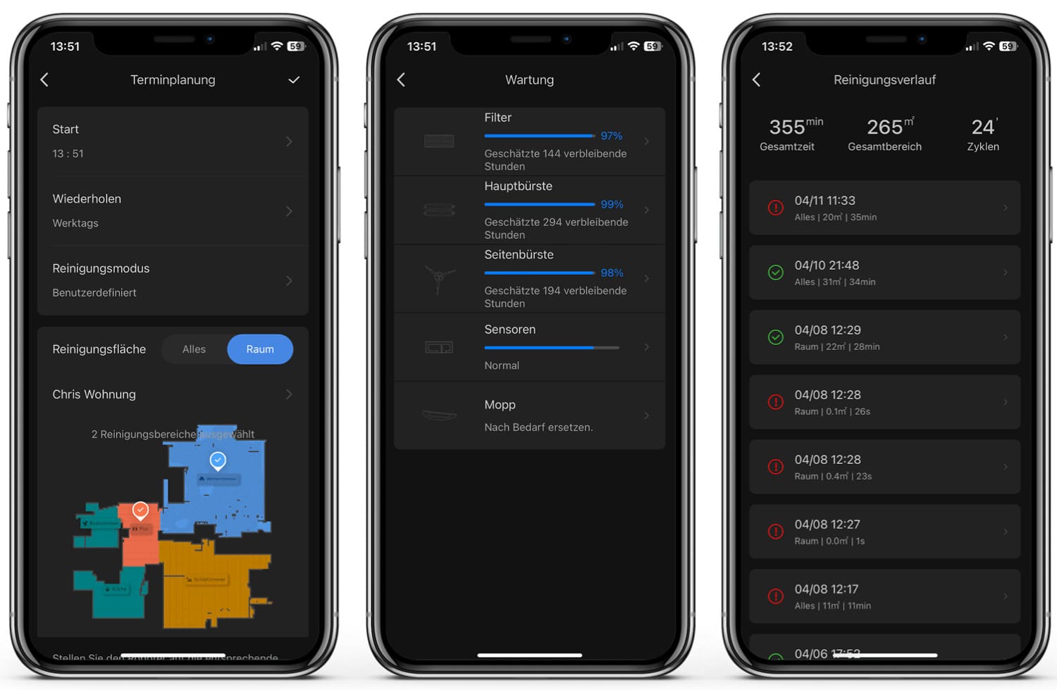 Roborock S8 App - Einstellungen und Protokolle