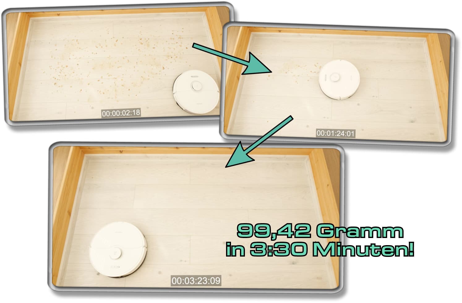 Die gemessene Saugleistung des Roborock S8 auf Hartboden