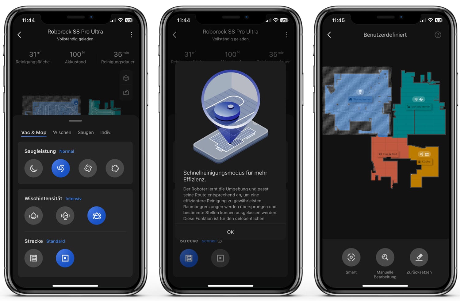Roborock S8 Pro Ultra - App: Reinigungsoptionen
