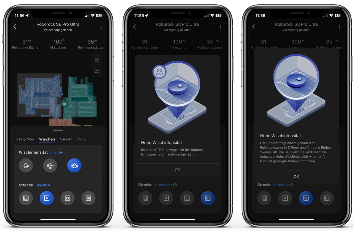 Roborock S8 Pro Ultra - App: Wischintensität