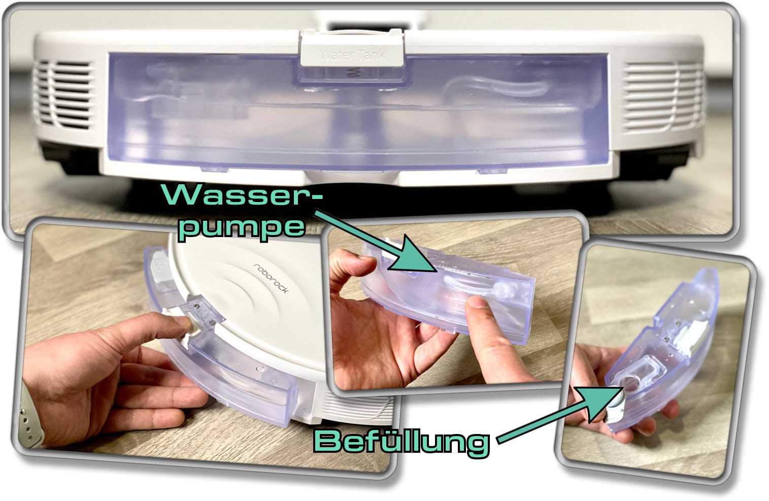 Der Wassertank des Roborock S8 lässt sich herausnehmen und manuell mit Wasser befüllen.