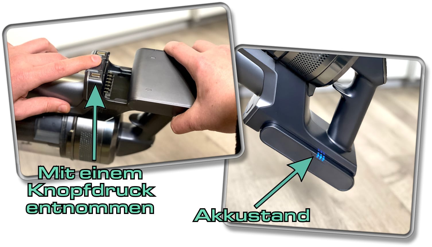 Wer eine längere Betriebsdauer wünscht, kann sich einen optional erhältlichen Akku dazukaufen, denn dieser ist am Sauger wechselbar