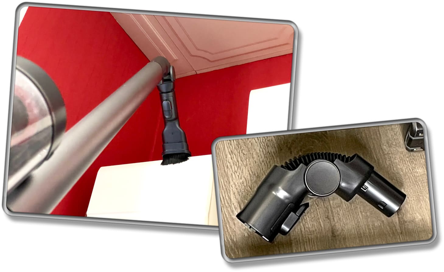 Ein Knickgelenk für das Zubehör eignet sich, um hinter jeder Ecke zu saugen