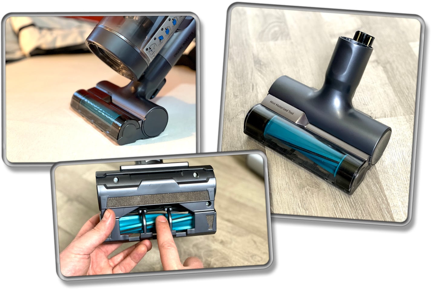 Die motorisierte Milbenbürste eignet sich für das Absaugen von Polstern