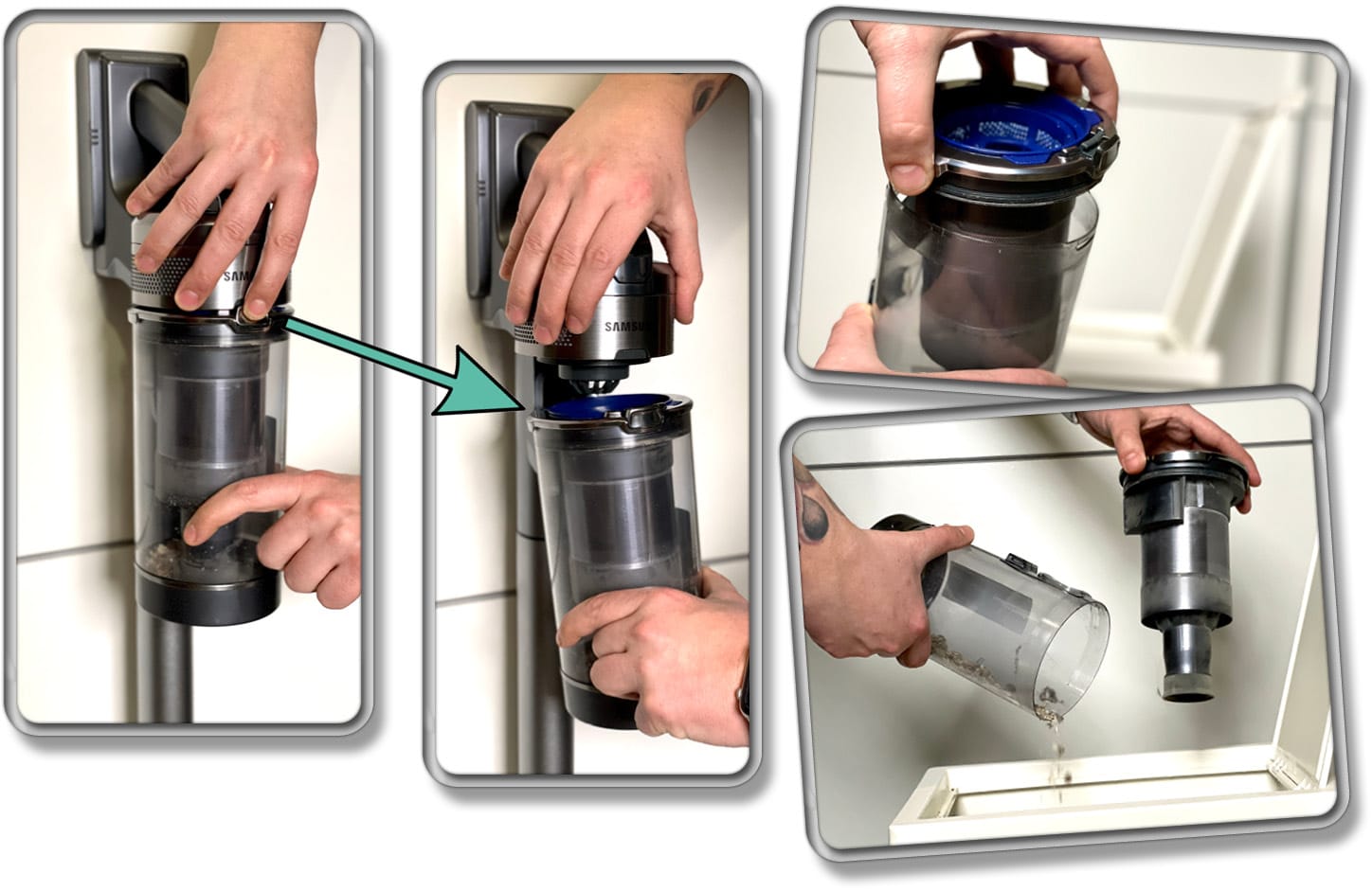 Der Staubtank des Samsung Jet 75 Complete besitzt keine Fallklappe, sondern muss aufgedreht werden