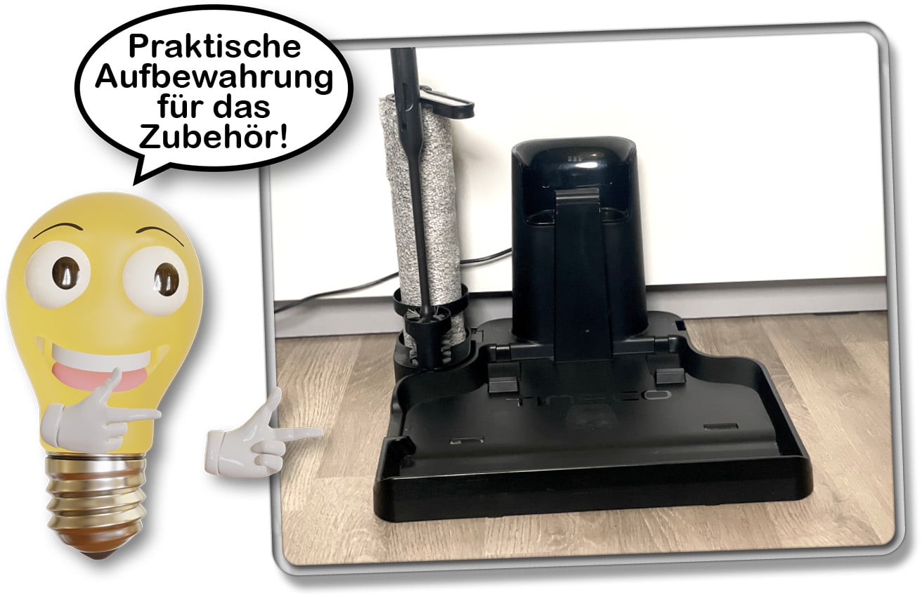 Die Reinigungsstation bietet zudem Verstaumöglichkeiten für das Zubehör