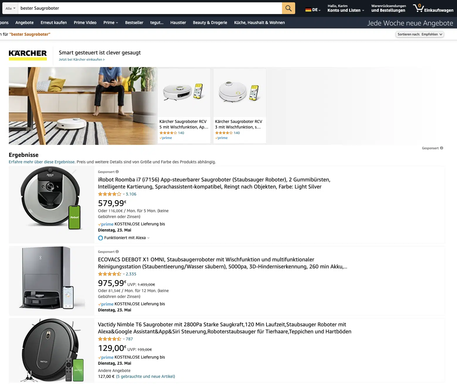 Amazon Suche - Bester Saugroboter