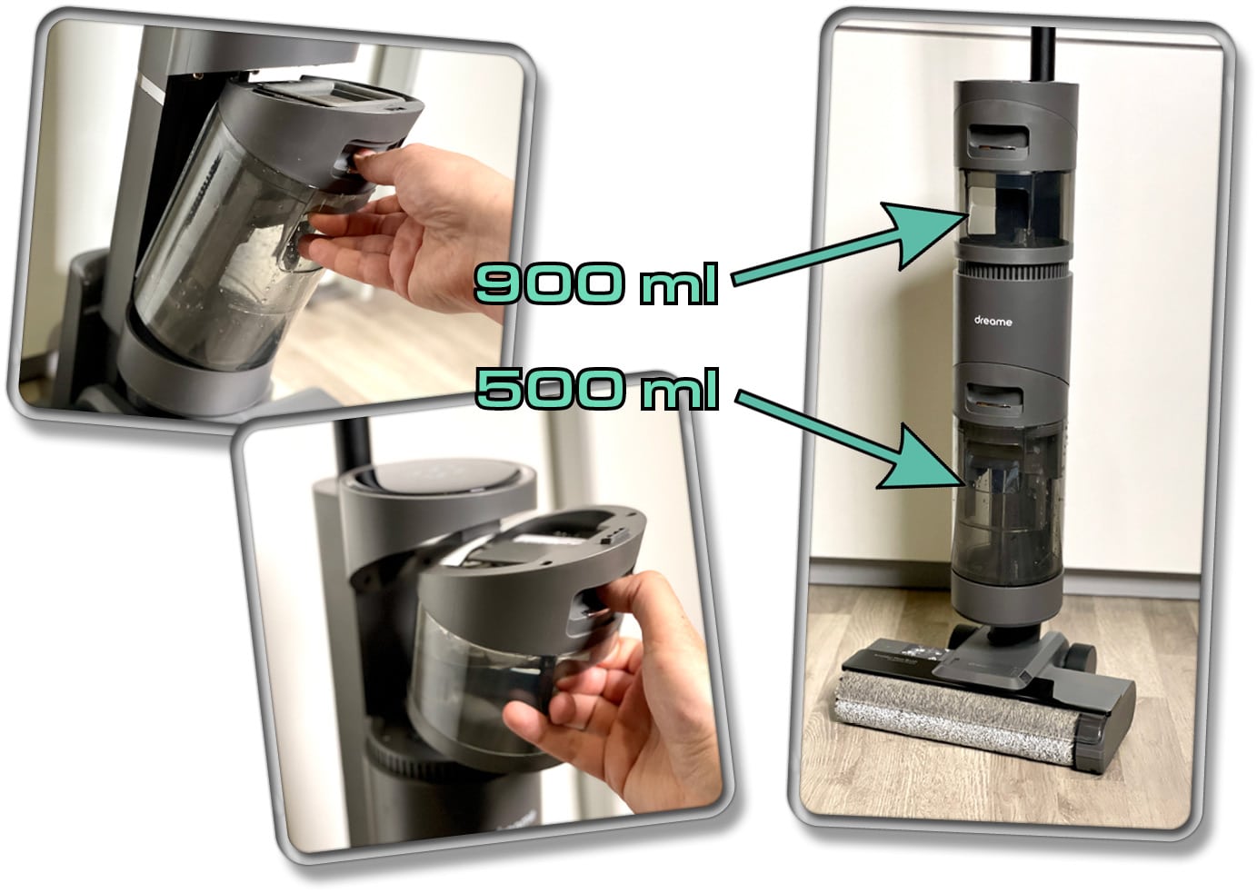 Dreame H12 - Die Wassertanks sind praktischerweise auf der Front angebracht. 