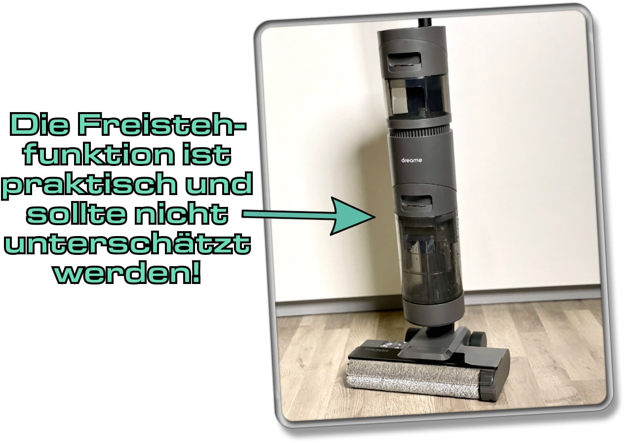 Dreame H12 - Praktische Freistehfunktion ist natürlich mit an Bord. 