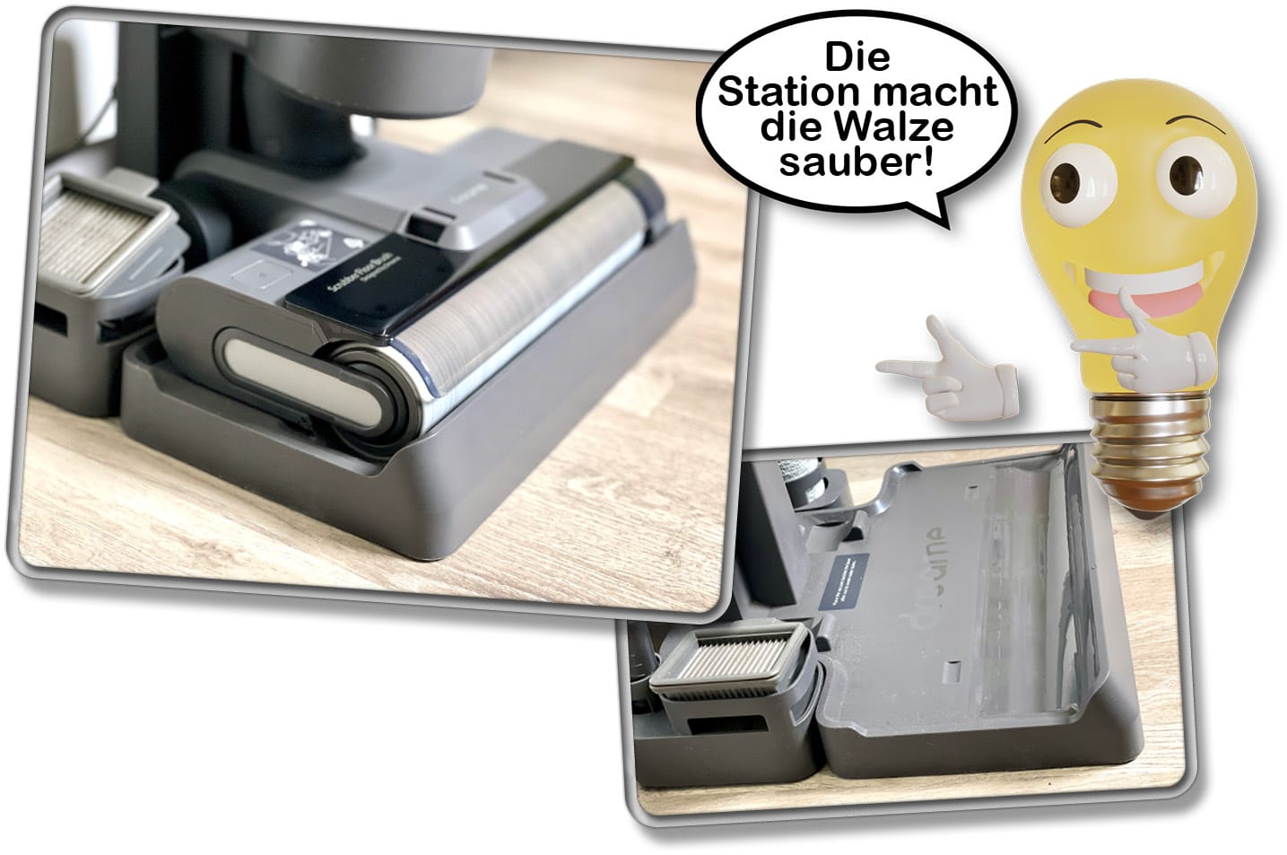 Dreame H12 - Die Station reinigt die Bodenbürste nach jedem Reinigungsdurchgang. 