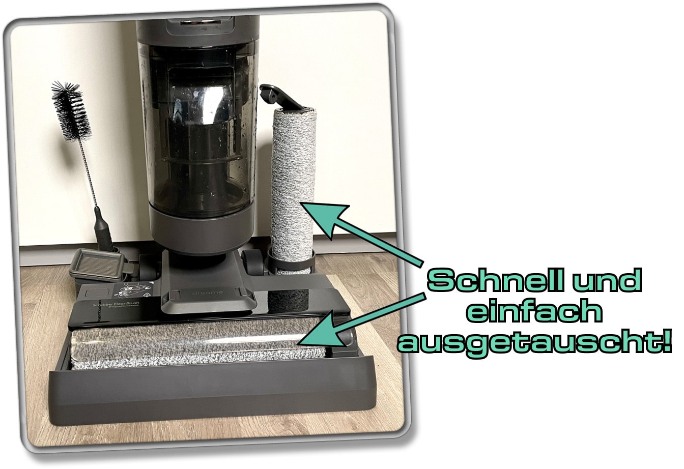 Dreame H12 - Die Bodenbürste muss für die Trocknung getauscht werden. 