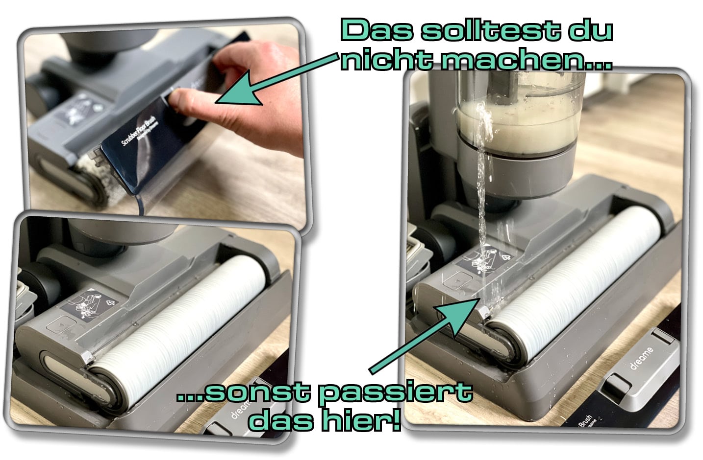 Dreame H12 - Niemals die Bürstenabdeckung entnehmen bei der Selbstreinigung. 