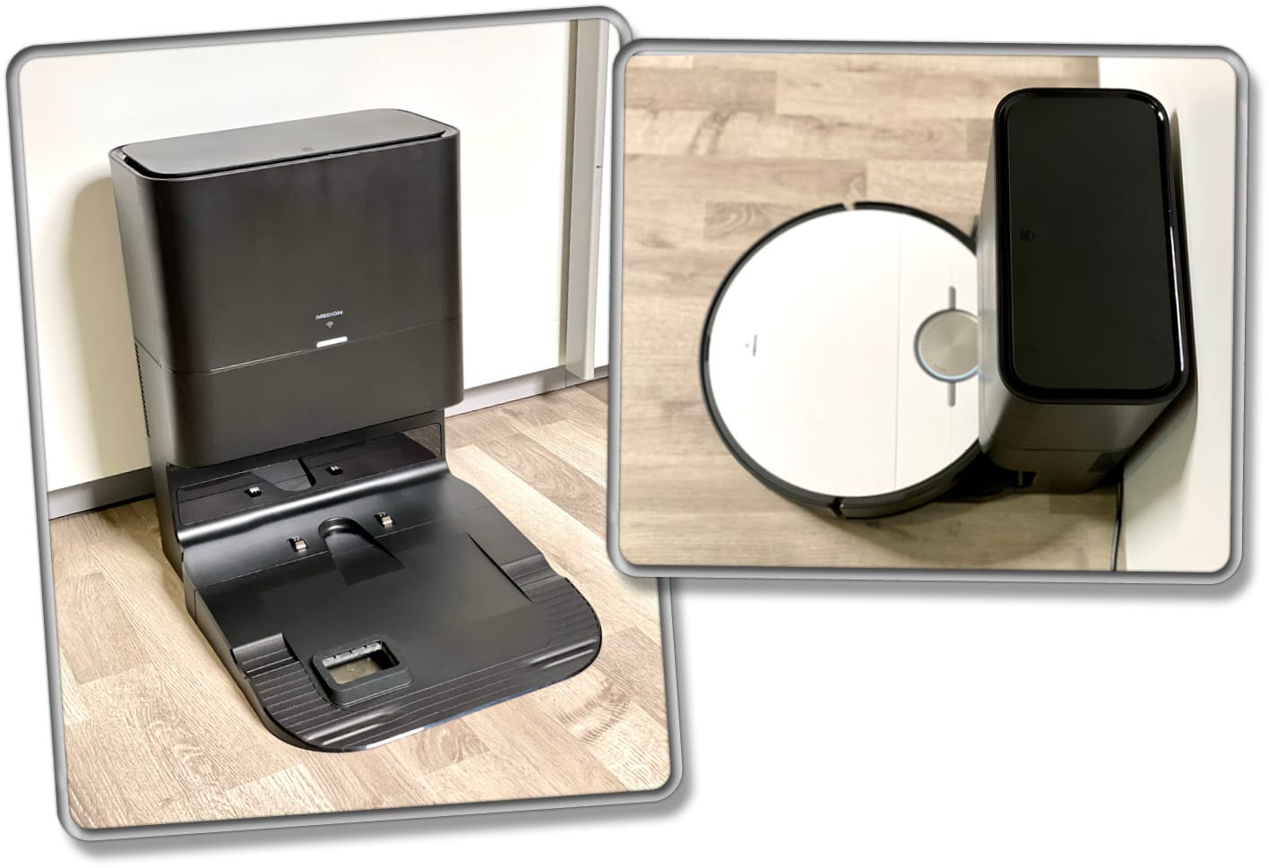 Die Absaugstation entleert den Staubbehälter des MEDION X50 SW vollautomatisch. 