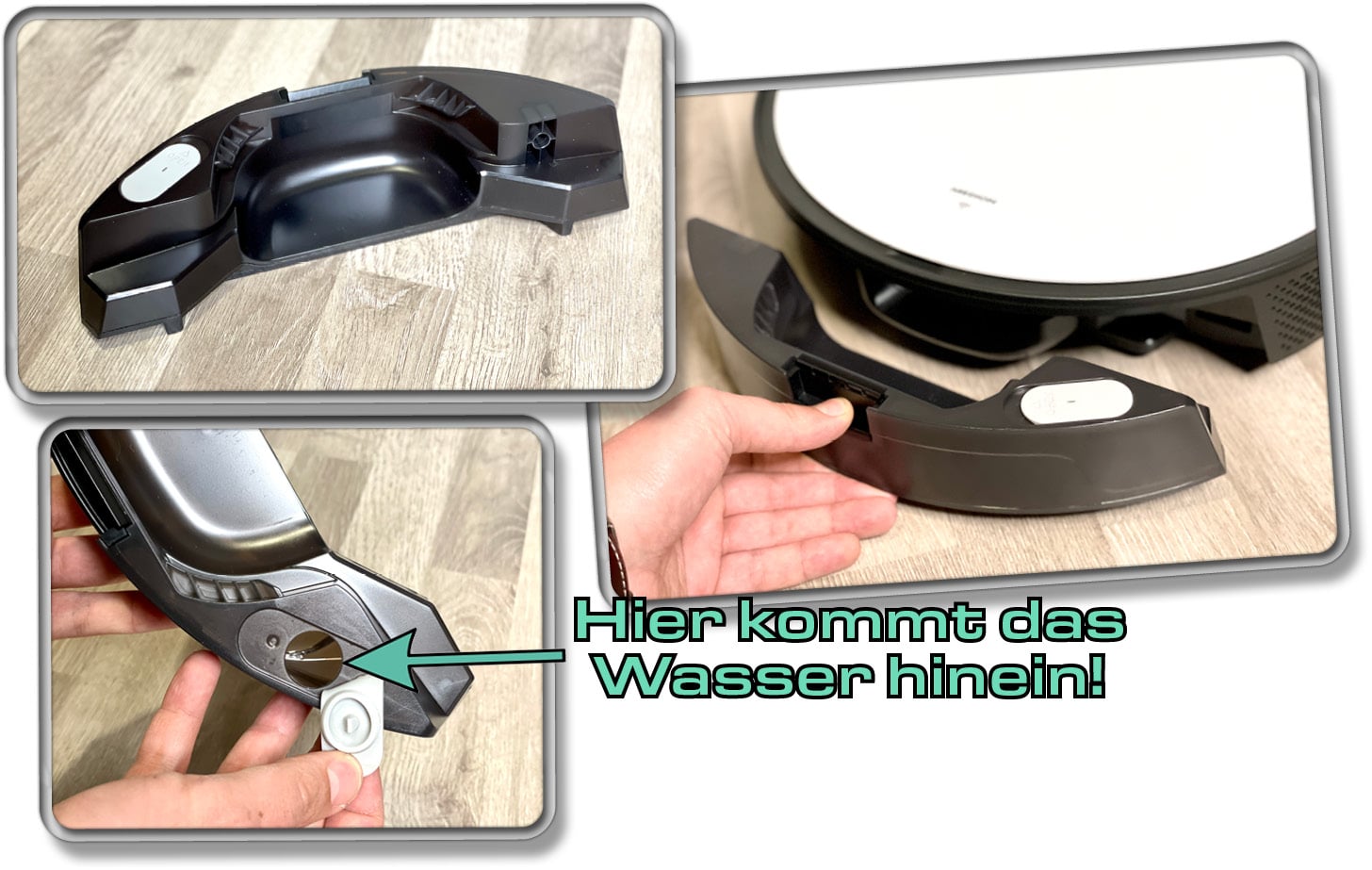 Auf der Rückseite des Medion X50 SW befindet sich lediglich ein 350 ml großer Wassertank, der herausgenommen werden kann. 