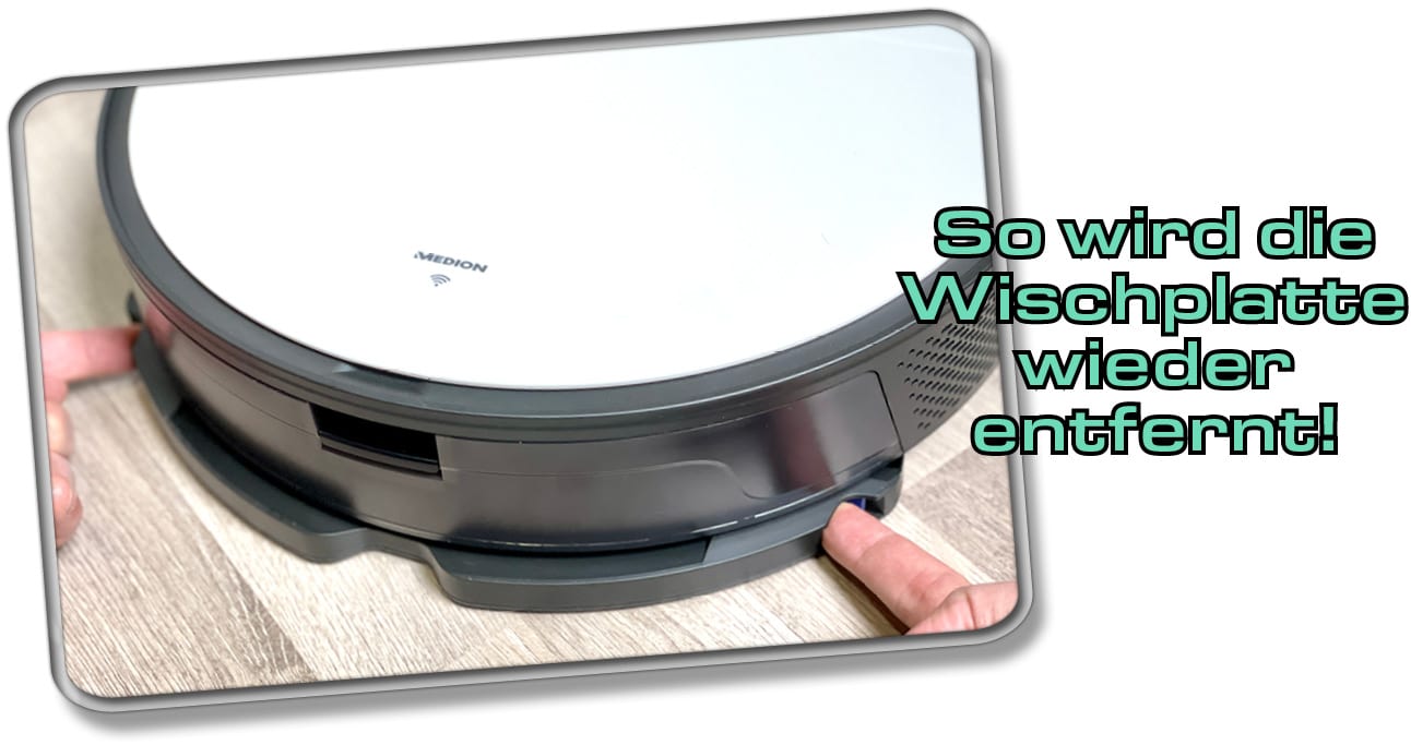 Der MEDION X50 SW fährt mit angebrachter Wischplatte über Teppich, wenn keine Sperrzonen eingerichtet wurden. 