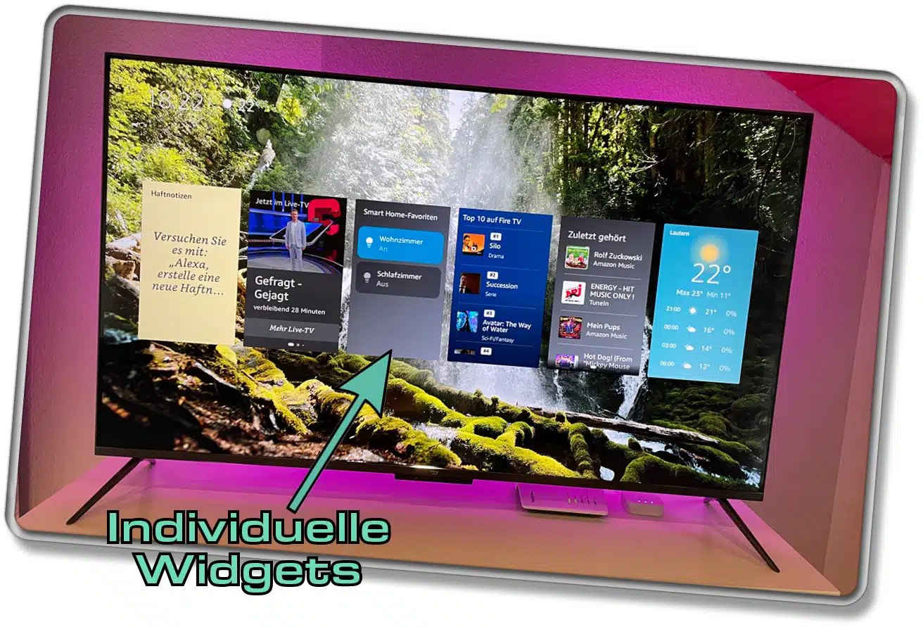 Amazon Fire TV Omni QLED 65-Zoll - Du kannst auf dem Hintergrundbild individuelle Widgets anzeigen lassen