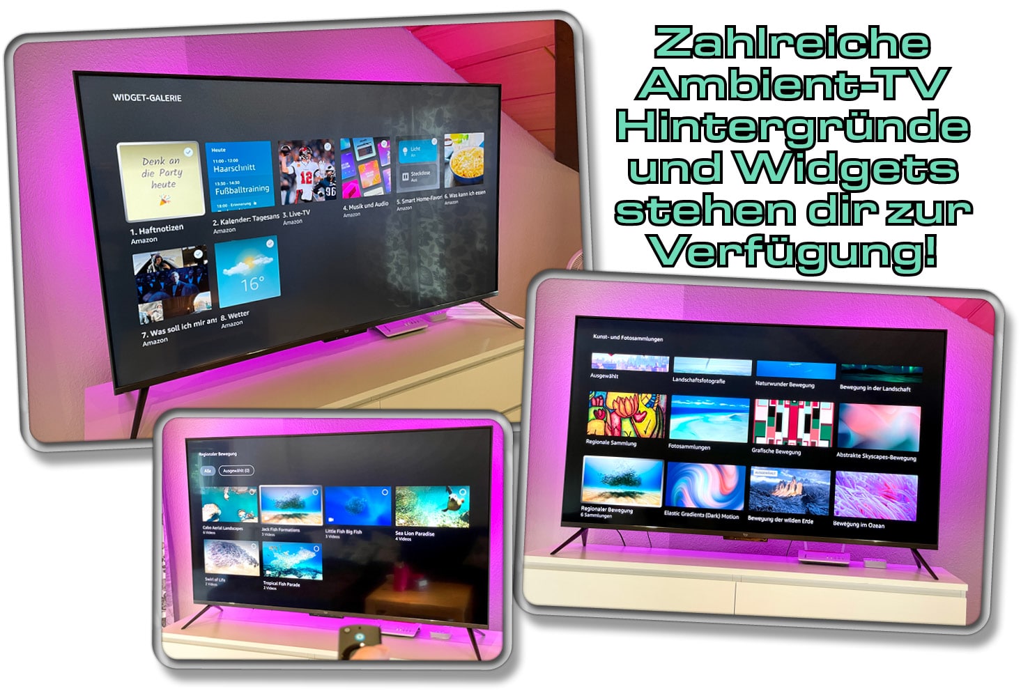 Amazon Fire TV Omni QLED 65-Zoll - Im Test des Fernseher sind wir auf eine große Bibliothek von Hintergrundbildern und Widgets gelandet