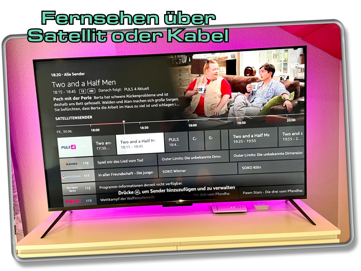 Amazon Fire TV Omni QLED 65-Zoll - Neben Internet-Diensten bietet der Fernseher auch normales Kabel- oder Satelliten-TV