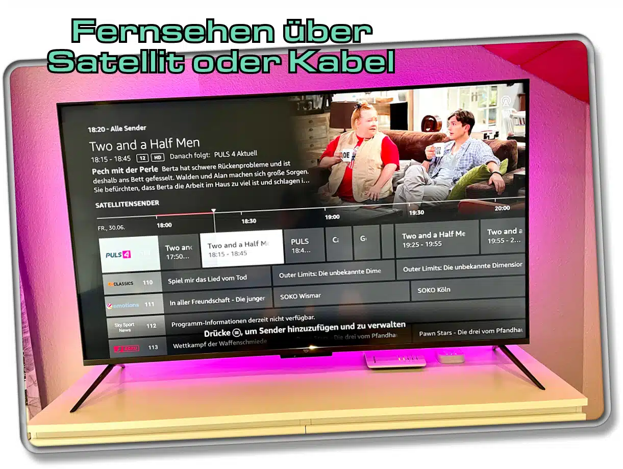 Amazon Fire TV Omni QLED 65-Zoll - Neben Internet-Diensten bietet der Fernseher auch normales Kabel- oder Satelliten-TV