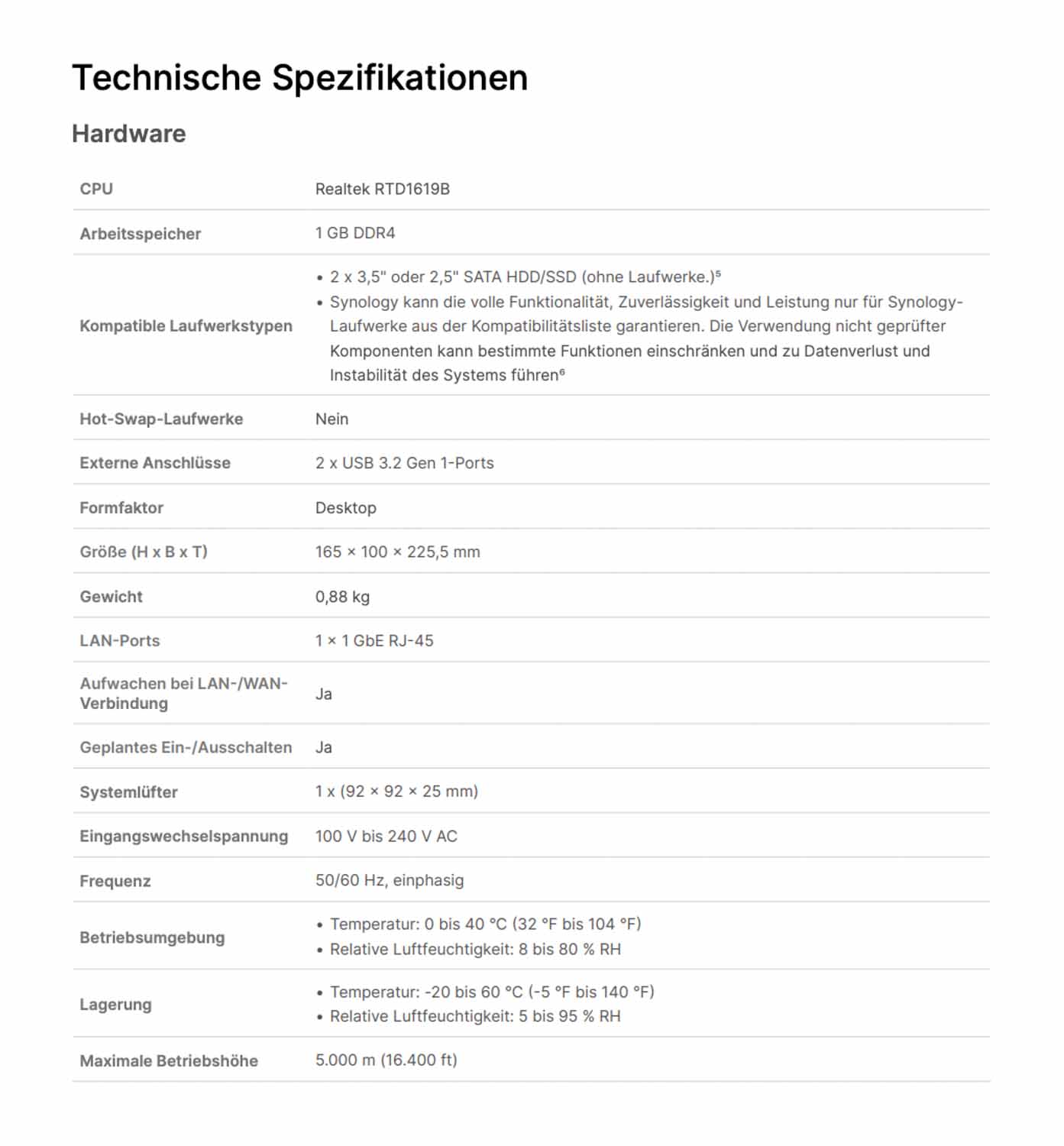 DiskStation DS223j Daten