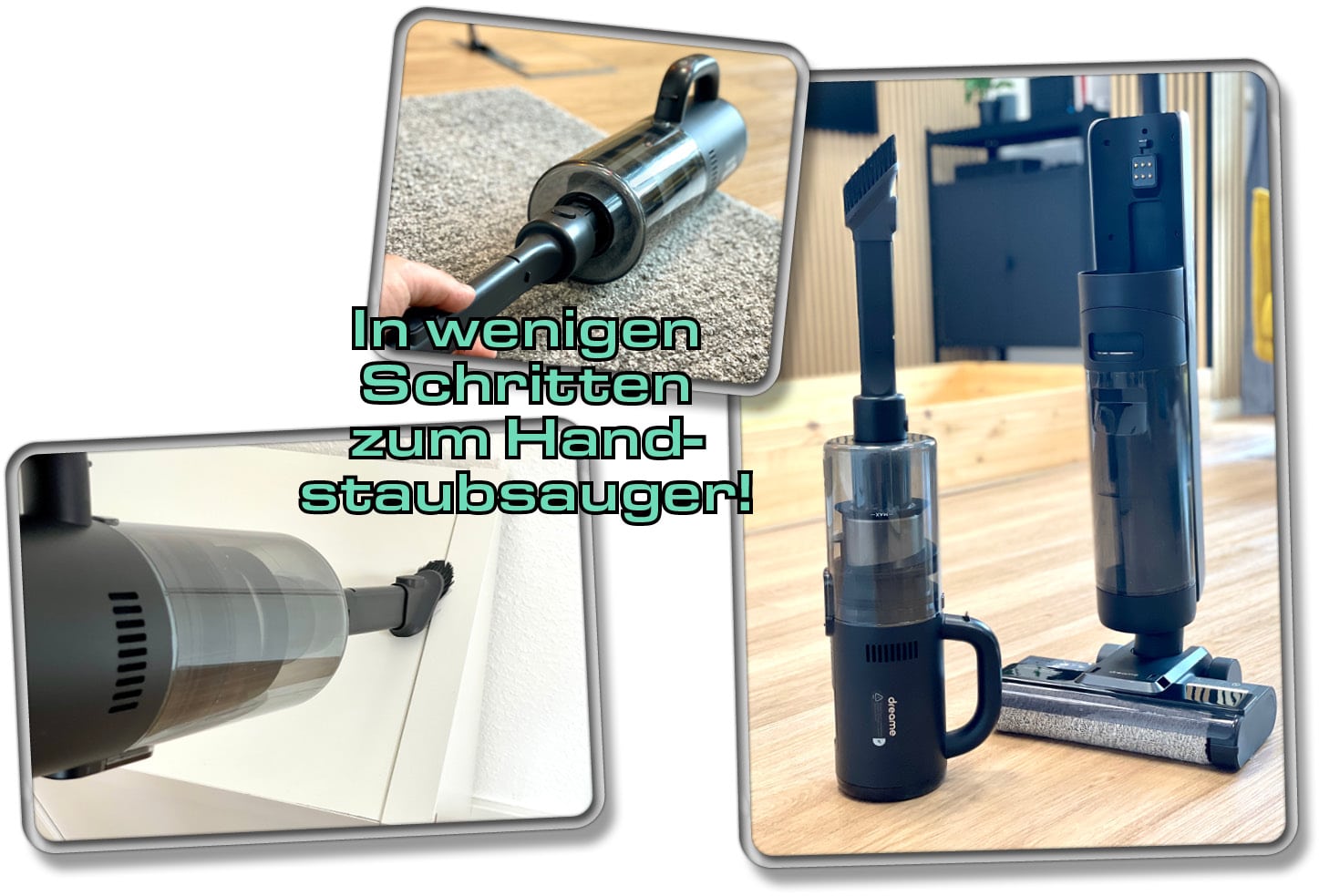 Nach dem Umbau kannst du die Fugendüse des Akkusaugers anstecken