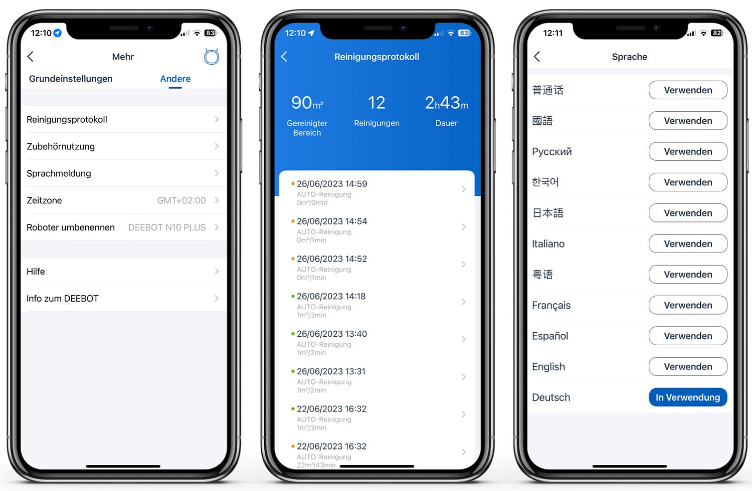 ECOVACS Deebot N10 Plus - App - Mehr Einstellungen